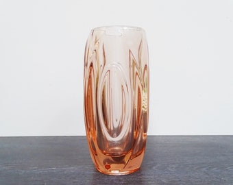 Large Rosice Bullet Vase by Rudolf Schrotter from the 50s - 60s, Rosalin Lens Vase Rosice Sklo Bohemia