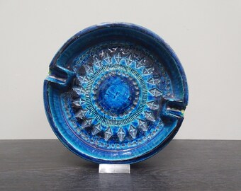 Large round Bitossi ashtray Rimini Blue, 70s Aldo Londi