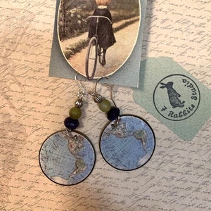 Globe Trek Beaded Earrings Serpentine Beads Maps North America