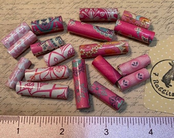 Pink Lot / Mix of 18 Handmade Paper Beads Sealed & Ready for Crafting