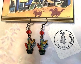 Southwest Inspired Beaded Cactus Earrings Cacti