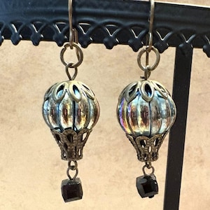 Blue Sky Sailing Hot Air Balloon Earrings Beaded Irridescent Orbs Balloons