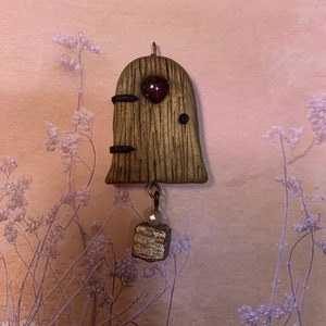 Fairy Door Pendant / Charm with Garnet Window