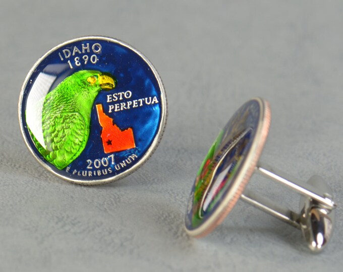 Cufflinks Idaho Quarter. Enamelled cuff links.Stainless steel leg.Coin cufflinks.USA