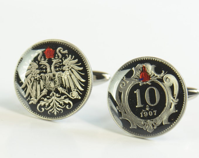Enamel  Cufflinks - Austria Coin - Republik Osterreich Coin Collector Gifts,Dad Coin Gift,Upcycled,mens gift accessories jewelry