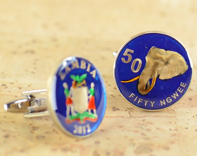 Elephant Cufflinks Zambia Coin Collector Gifts,Dad Coin Gift,Upcycled,mens gift accessories jewelry