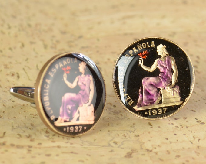 Cufflinks 50 cents Spain-Mens gift-Accessories-Gifts-Mens-Enamel Coin