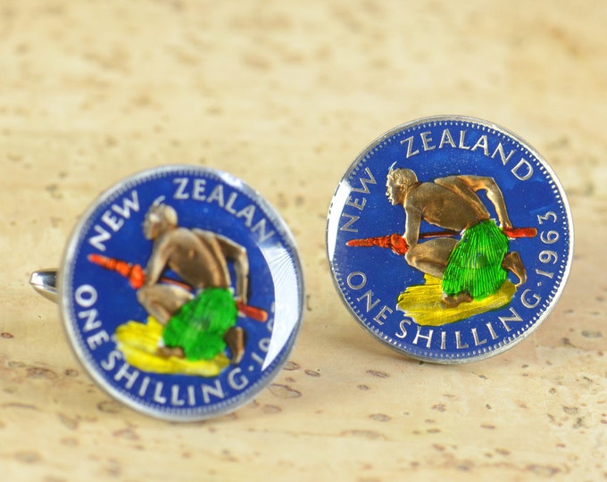 Cufflinks Enameled New Zealand coin.Big size Coin Collector Gifts,Dad Coin Gift,Upcycled,mens gift accessories jewelry