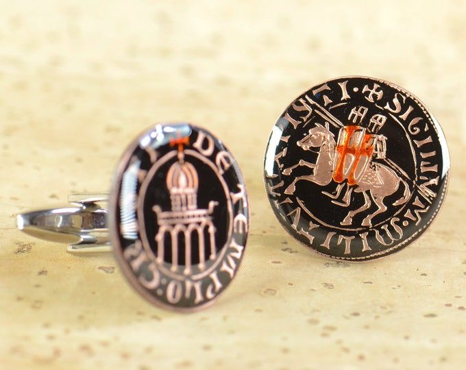 Templar Denarius token Replica enamel coin Cufflinks.Medieval.Middle Ages