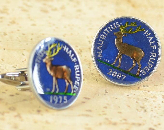 Mauritius  coins Cufflinks.Mens gift.Mens accessories.Deer big size coin