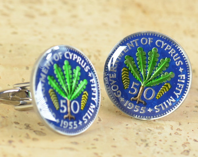 Cufflinks Cyprus enamel Coin - Men gift - Mens accessories -Gift-Big Size