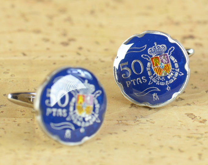 Spanish Gemelos Cufflinks Spain Coin Collector Gifts,Dad Coin Gift,Upcycled,mens gift accessories jewelry