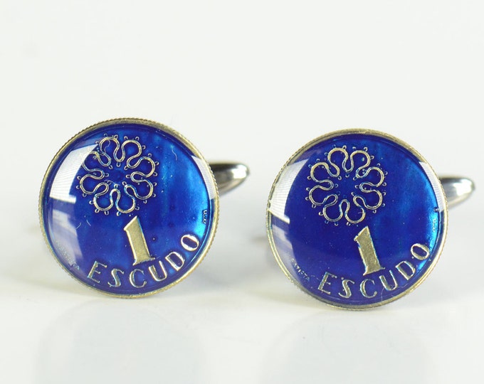 1 Escudo  Portugal Cufflinks Coin Collector Gifts,Dad Coin Gift,Upcycled,mens gift accessories jewelry