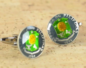 Coin Collector Gifts Real Coin Cufflinks: Vintage Philippine Coins, Grey Enamel  Mens Accessories, Upcycled Unique Jewelry