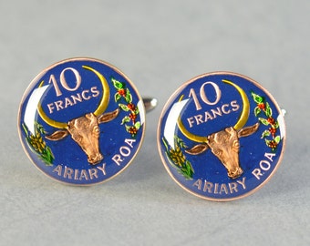 Cufflinks Madagascar enamel Bull Coin