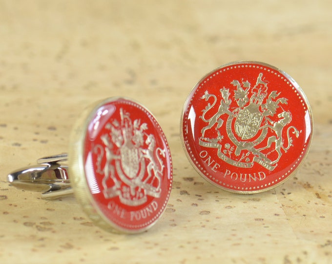 Enamel coin pound  Cufflinks.United Kingdom.Great Britain Coin Collector Gifts,Dad Coin Gift,Upcycled,mens gift accessories jewelry