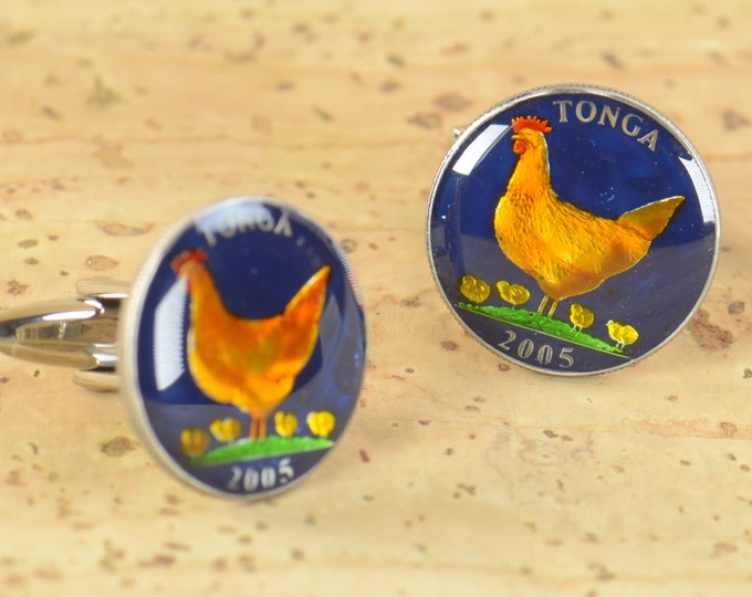 Enamel Cufflinks - Tonga Coin Coin Collector Gifts,Dad Coin Gift,Upcycled,mens gift accessories jewelry