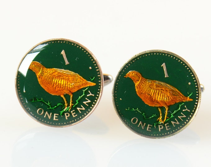 Cufflinks Coin Gibraltar.United kingdom partridge Coin Collector Gifts,Dad Coin Gift,Upcycled,mens gift accessories jewelry