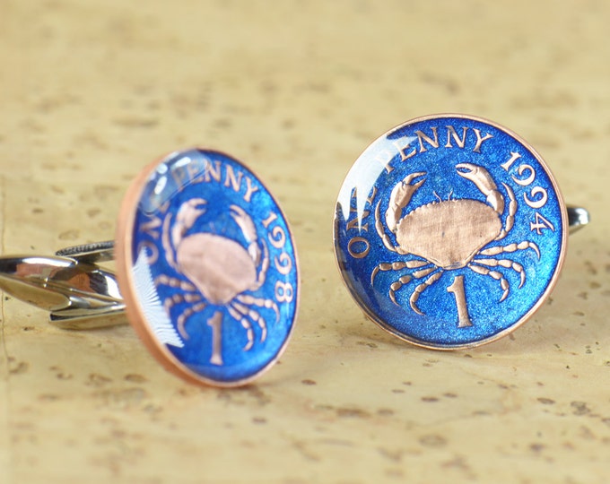 Cufflinks Coin from Guernsey.1 Penny.Mens gift.Crab coin.Accessories mens cuff links gift jewelry