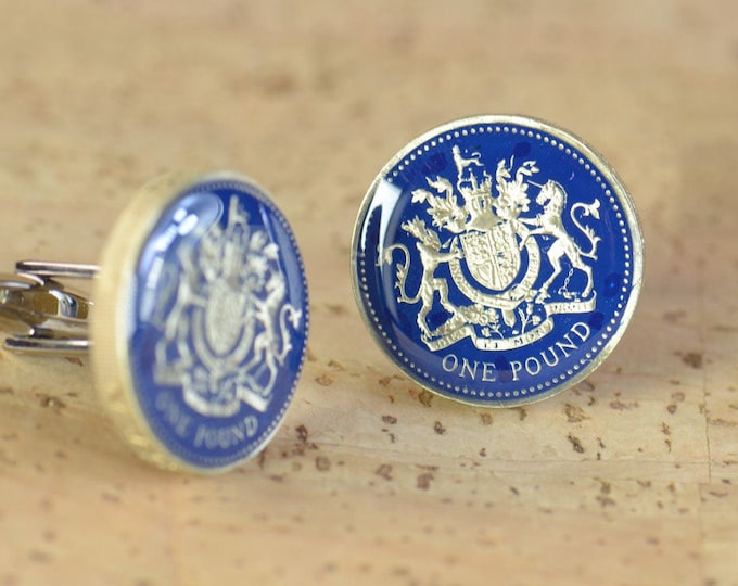 Pound enamel coin Cufflinks Great Britain.United Kingdom Coin Collector Gifts,Dad Coin Gift,Upcycled,mens gift accessories jewelry