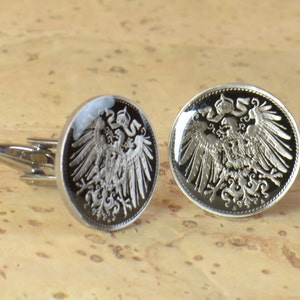 Coin Collector Gifts Vintage German Cufflinks, Hand Painted 5 Pfennig Coins Enamelled Coating, Mens Unique Jewelry, Antique Style