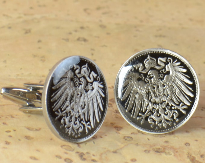 Men Cufflinks Germany enamel Coin.5 Pfennig Coin Collector Gifts,Dad Coin Gift,Upcycled,mens gift accessories jewelry