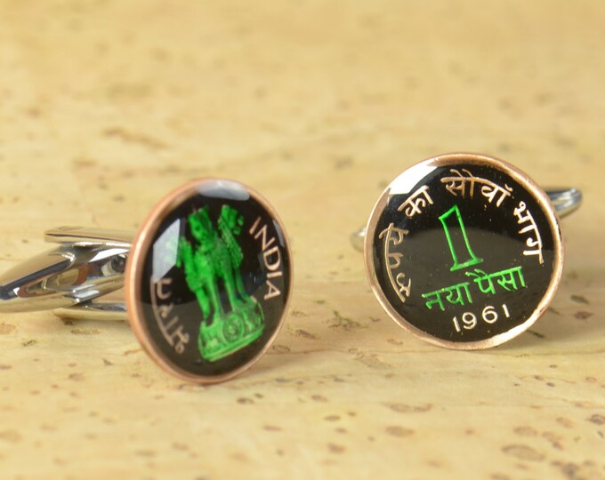 Enamel  Cufflinks-India Coin Coin Collector Gifts,Dad Coin Gift,Upcycled,mens gift accessories jewelry