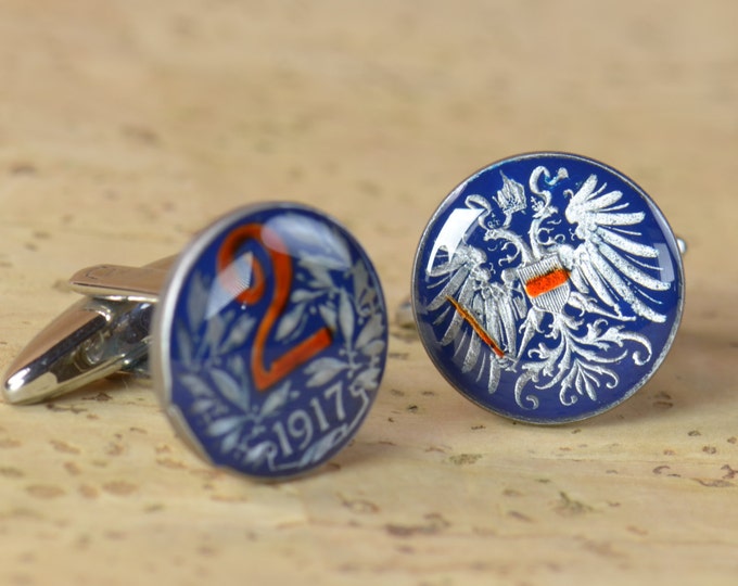 Enamel  Cufflinks - Austria Coin - Republik Osterreich Coin Collector Gifts,Dad Coin Gift,Upcycled,mens gift accessories jewelry