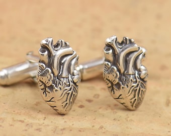 Anatomical heart sterling silver cufflinks.Men accessories,Stainless steel, heart Cufflinks, medicine ,doctors Cufflinks,giftcufflinks