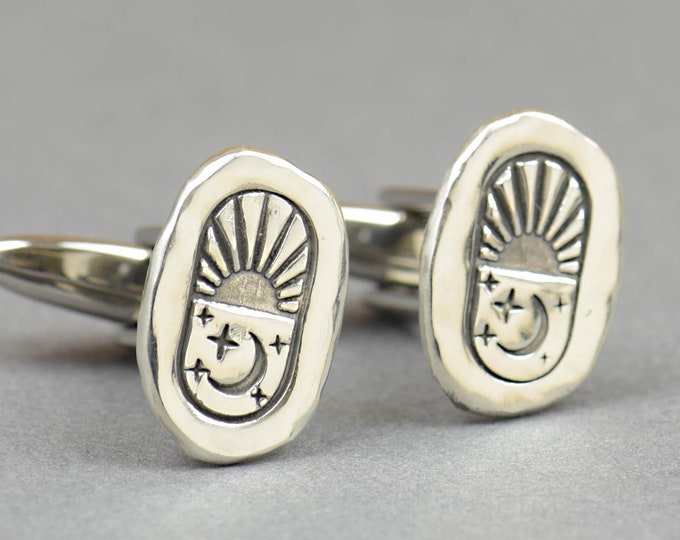 Moon Star sunset sterling silver cufflinks.Men accessories,Cuff links-Stainless universe galaxy physics moon shot star