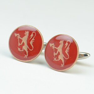 Cufflinks Norway enamel Coin.Lion cuff links.Mens gift Coin Collector Gifts,Dad Coin Gift,Upcycled,mens gift accessories jewelry