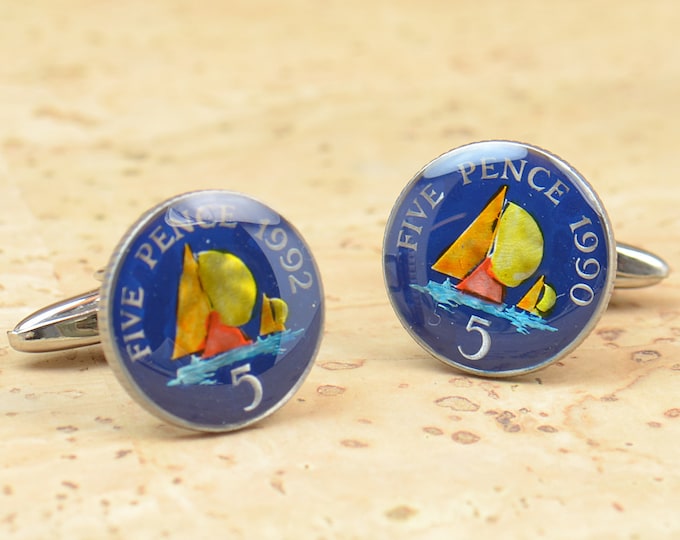 Cufflinks Coin from Guernsey.Ship,maritime,boat,sailing cuff links Coin Collector Gifts,Dad Coin Gift,Upcycled,mens gift accessories jewelry
