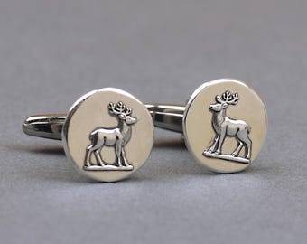 Deer sterling silver cufflinks.Men accessories,Cuff links-sterling silver and stainless steel. Deer cufflinks.Nature cufflinks
