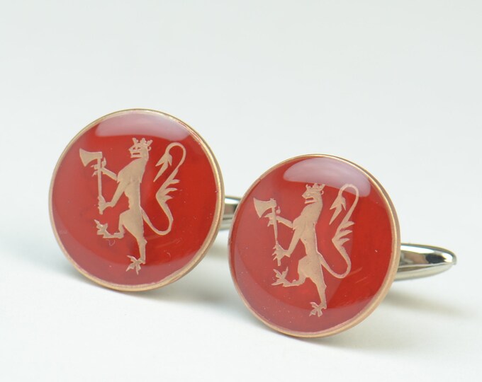 Cufflinks Norway enamel Coin.Lion cuff links.Mens gift Coin Collector Gifts,Dad Coin Gift,Upcycled,mens gift accessories jewelry