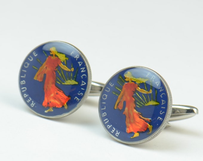 France Cufflinks - Antique coins Coin Collector Gifts,Dad Coin Gift,Upcycled,mens gift accessories jewelry