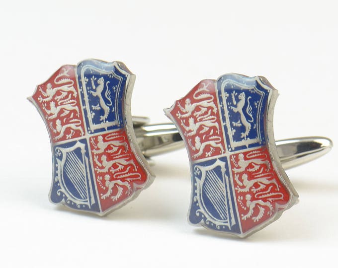 Half Crown Cufflinks.Cutted shield coin from half Crown.Great Britain Painted Cufflinks.United Kingdom