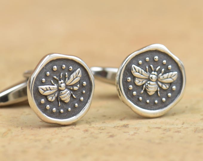 Bee sterling silver cufflinks.Men accessories,Cuff links-Bee Keeper. Bee lovers