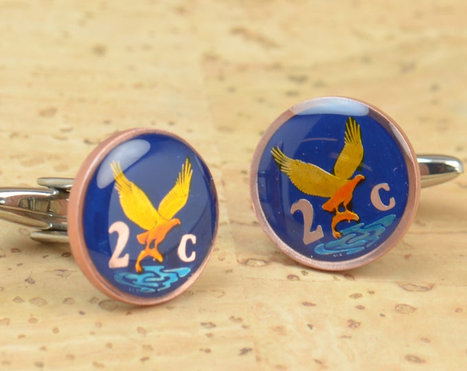 Cufflinks Eagle enamel Coin South Africa Coin Collector Gifts,Dad Coin Gift,Upcycled,mens gift accessories jewelry