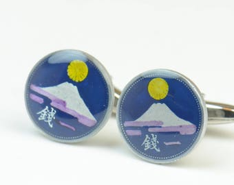 Cufflinks Coins Japan Fuji Mountain Coin Collector Gifts,Dad Coin Gift,Upcycled,mens gift accessories jewelry