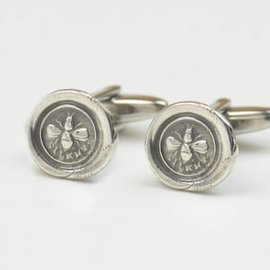 Sterling silver bee cufflinks.Artisan handmade Sterling silver-silent-cuff links artisan handmade.Rustic.Bees beekeeper.Sealing wax.Seal wax