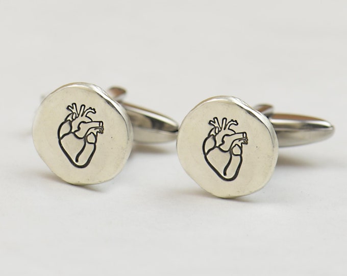 Anatomical heart sterling silver cufflinks.Men accessories,Stainless steel, heart Cufflinks, medicine ,doctors Cufflinks,giftcufflinks