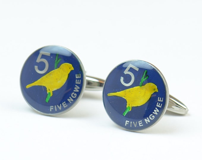 Enamelled Cufflinks Zambia-Stainless steel leg Coin Collector Gifts,Dad Coin Gift,Upcycled,mens gift accessories jewelry