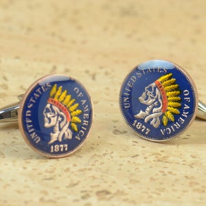 United States  cufflinks - US 1 cent coin - Indian Skull Cent-Mens gift cuff links accessories