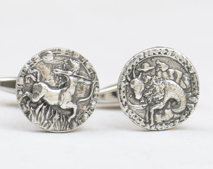 Zodiac sterling silver cufflinks, Horoscope Cufflinks. Men accessories,Cuff links- Vintage style