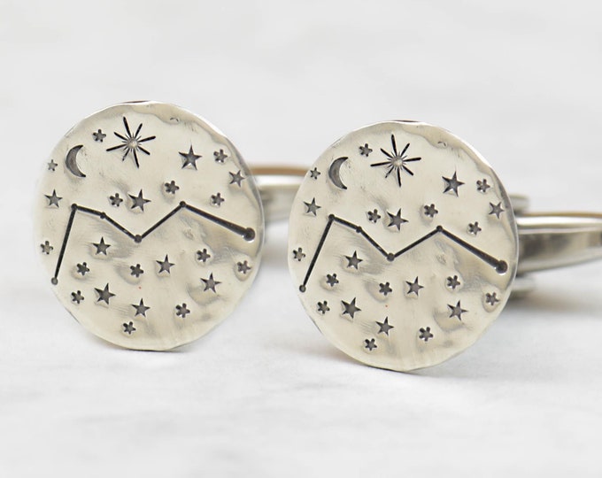 Mountain cufflinks, Cassiopeia constellation . Men accessories,Cuff links-Everest-Stainless steel leg.Stamped mountain trees moon shot star
