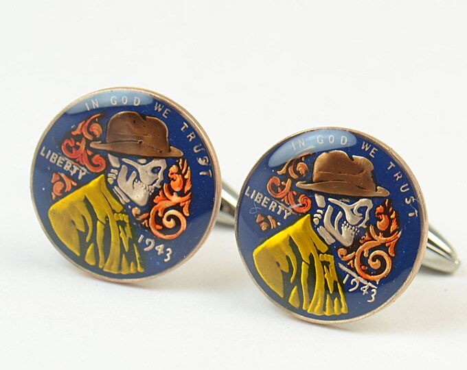 United States  cufflinks - US 1 cent coin - Lincoln Skull Cent Coin Collector Gifts,Dad Coin Gift,Upcycled,mens gift accessories jewelry
