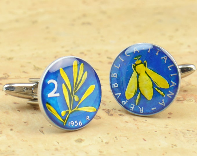 Italian Cufflinks - Antique coins Bee Italy Coin Collector Gifts,Dad Coin Gift,Upcycled,mens gift accessories jewelry