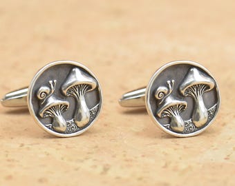 Mushroom Fungi sterling silver cufflinks.Men accessories,Cuff links