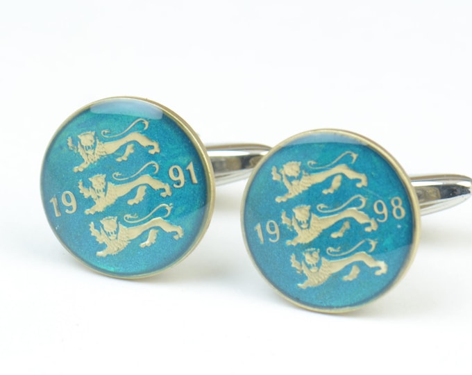 Cufflinks lions  antique coin Estonia Cuff links accessories mens jewelry gift