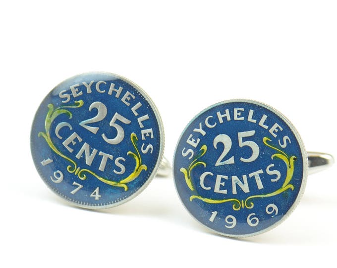 Cufflinks  Seychelles  Islands  Coin Coin Collector Gifts,Dad Coin Gift,Upcycled,mens gift accessories jewelry